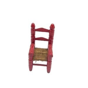 Vintage Red Ladder Back Wooden Arm Chair Woven Jute Seat 5"T X 2.5" W X 2.75" D